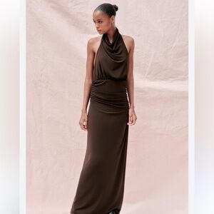 Zara NWT long halter dress with open back brown 3152/212